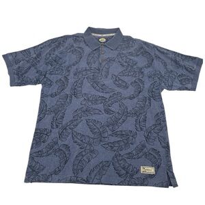 Tommy Bahama 100% Cotton Short Sleeve 3 Button Polo Blue Black Leaves Print XL